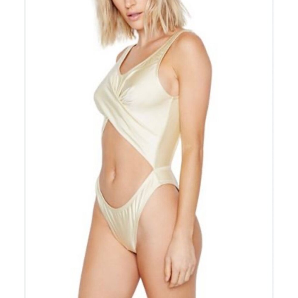Ris-k gold metallic Flux Cutout One-Piece Swimsuit NWT